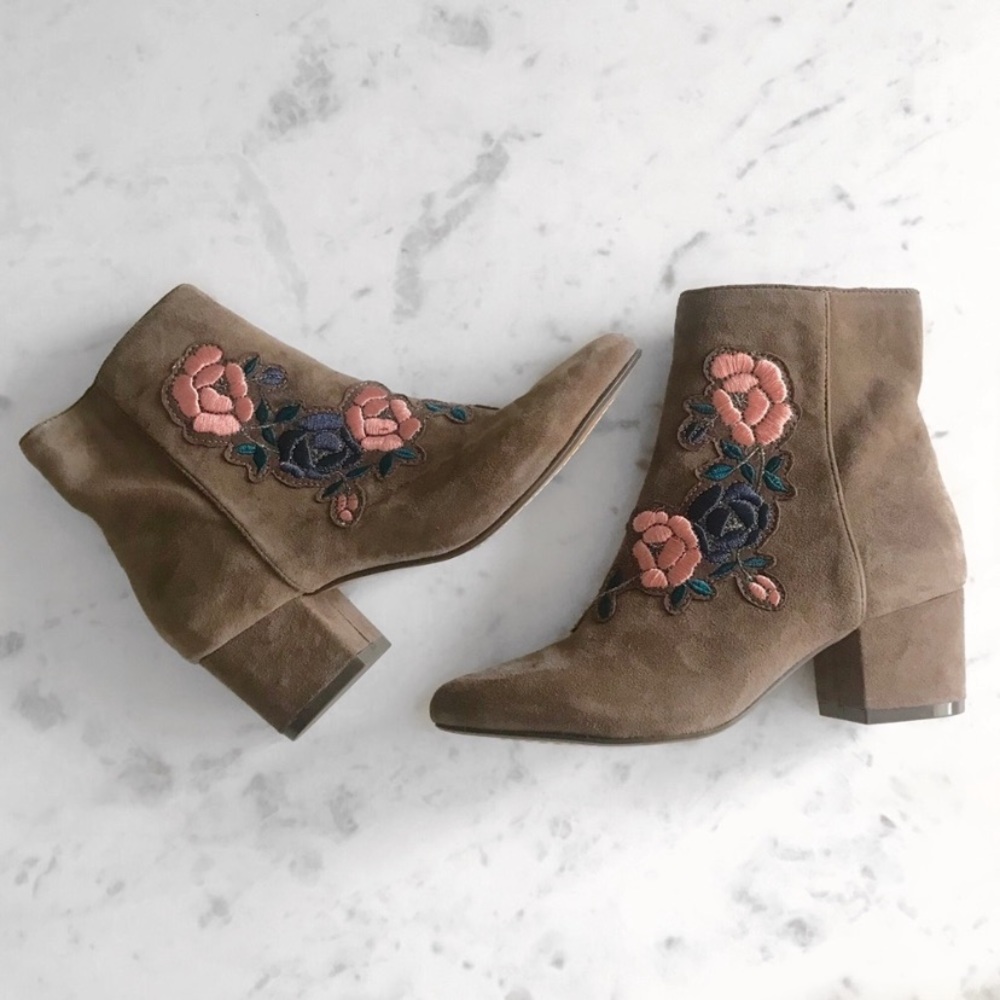 Steven by Steve Madden Suede Floral Ankle Boots